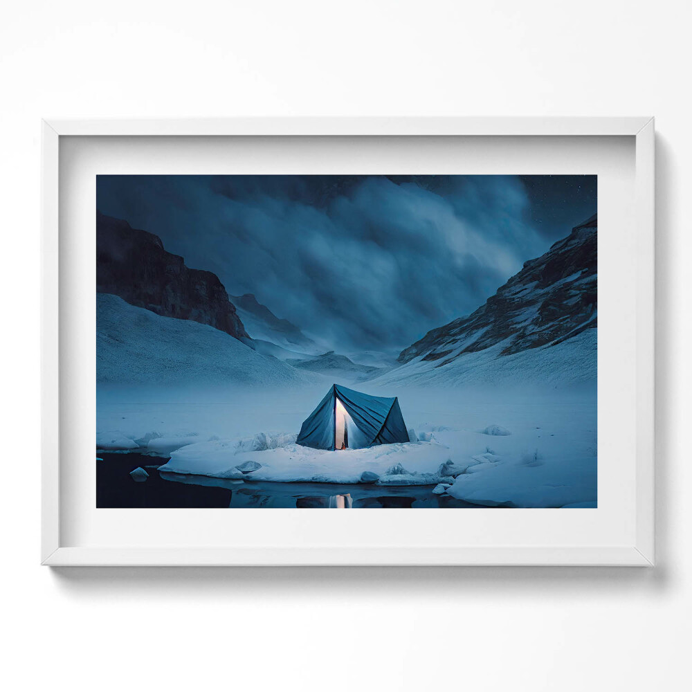 Kép keretben Havas táj kék sátor