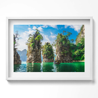 Kép keretben Tengerparti sziklaalakzatok csónak