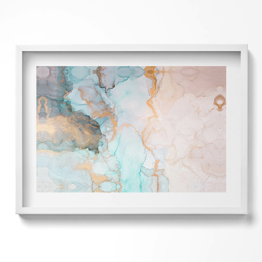 Kép keretben Absztrakt vízszínek és arany vonalak