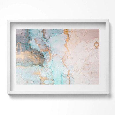 Kép keretben Absztrakt vízszínek és arany vonalak