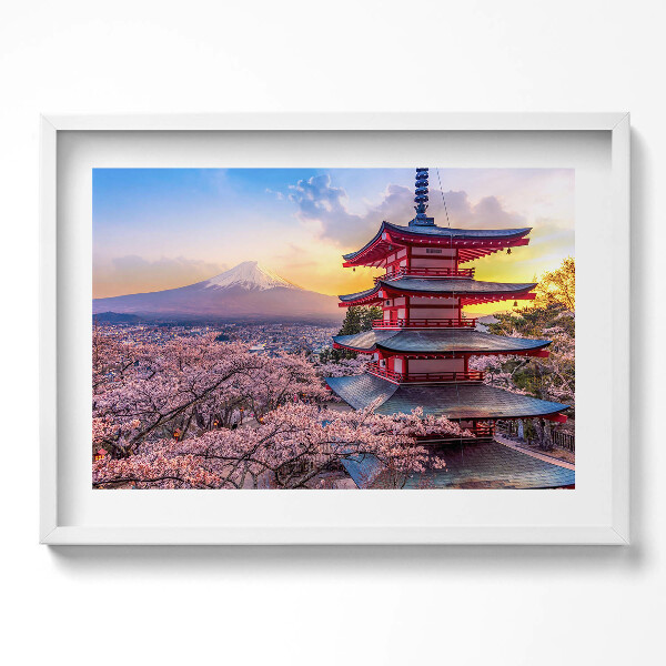 Kép keretben Japán pagoda cseresznyevirágok hegy