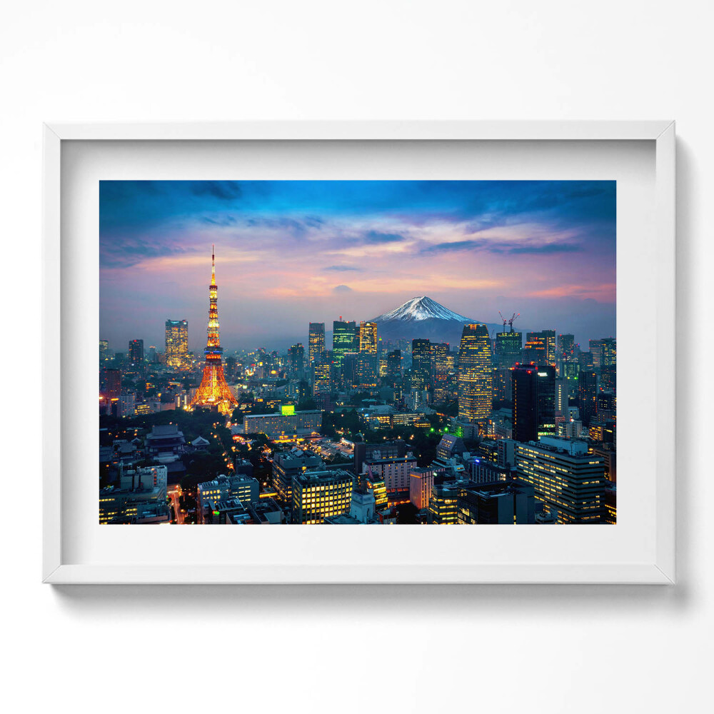 Kép keretben Fujijama hegy és városi táj