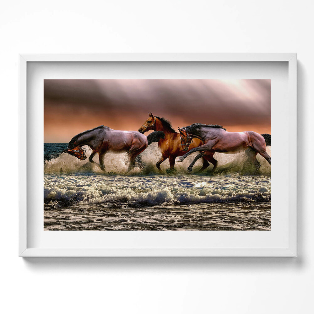 Kép keretben Futó lovak a tengerparton