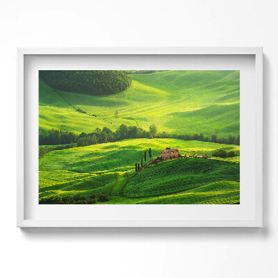 Kép keretben Zöld dombok és ház