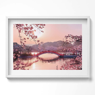 Kép keretben Virágzó cseresznye híd tó