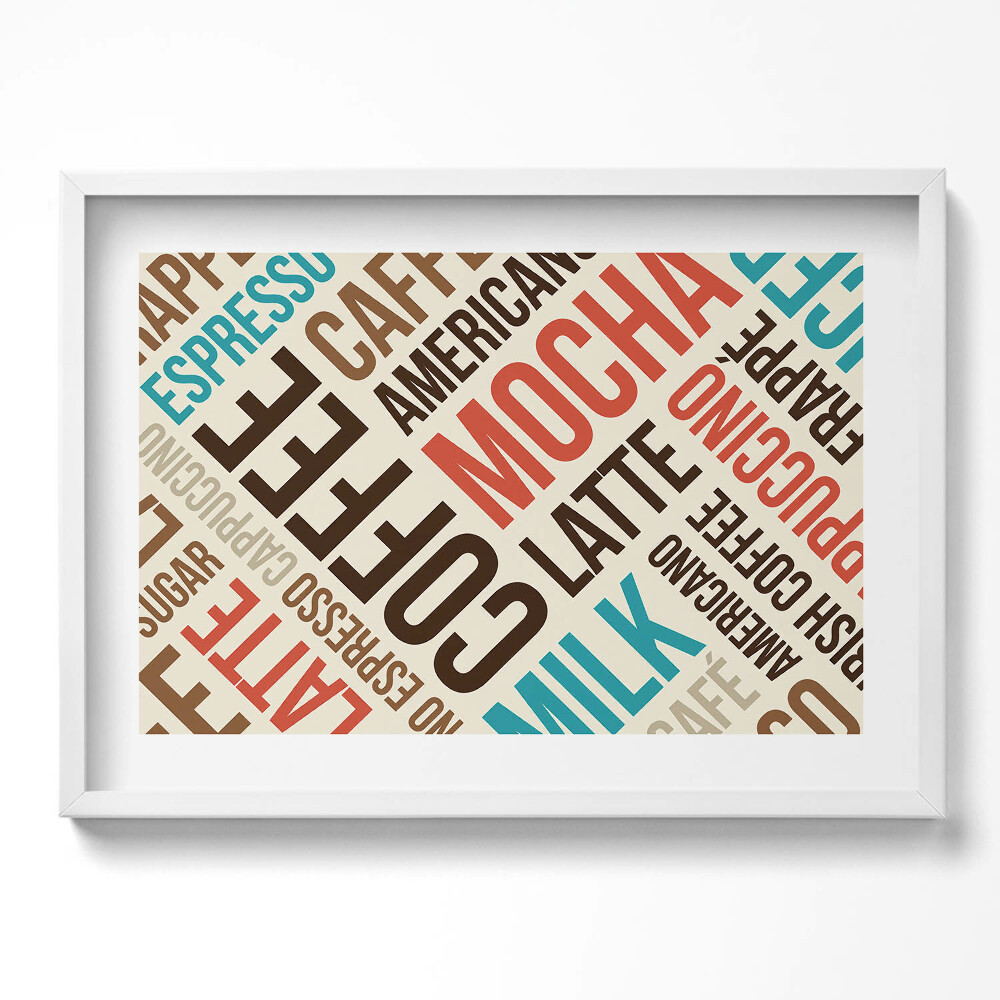 Kép keretben Kávéfajták színes szavakkal