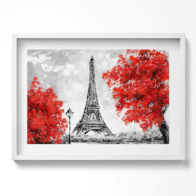 Kép keretben Párizsi Eiffel-torony piros falevelek