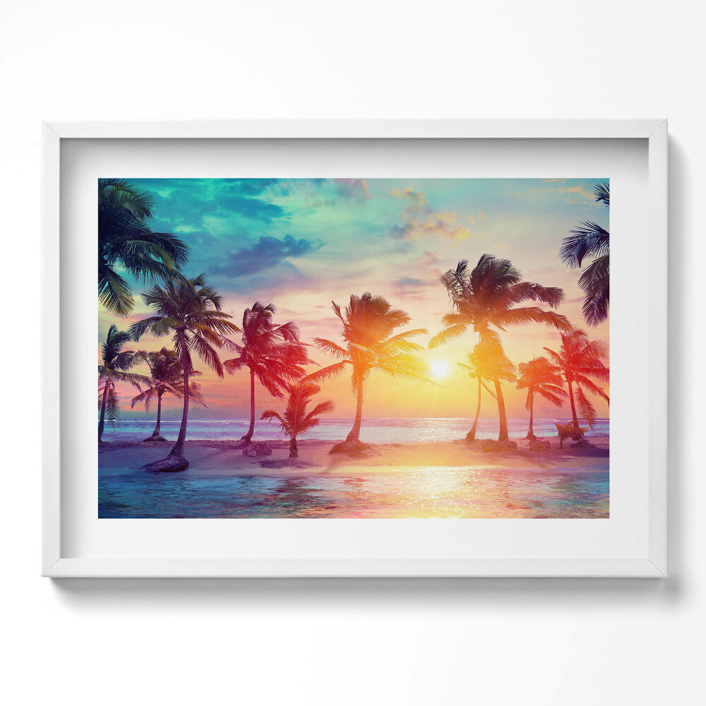 Kép keretben Trópusi naplemente pálmafákkal