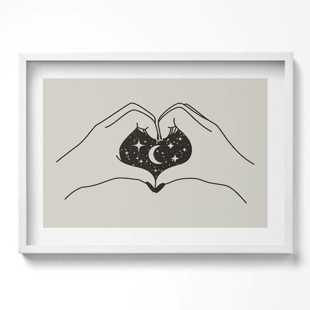Kép keretben Csillagos égbolt és hold szív alakban
