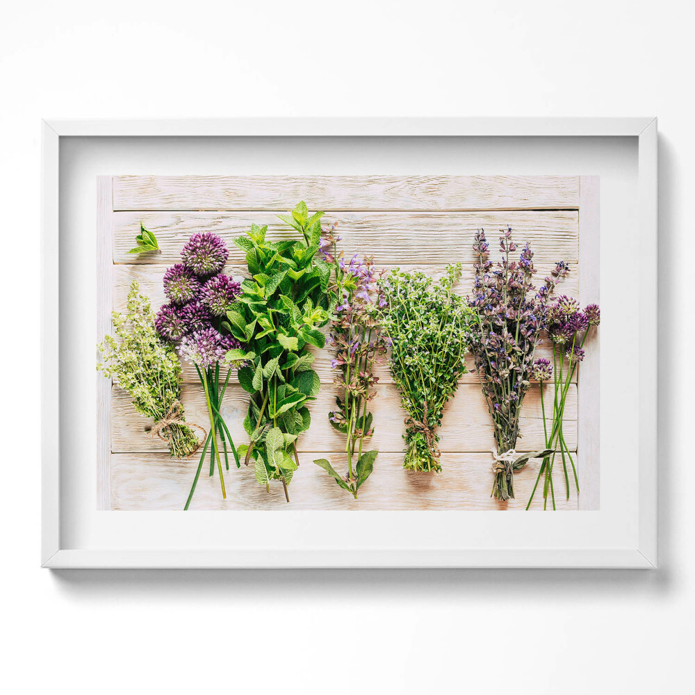Kép keretben Friss fűszernövények és virágok