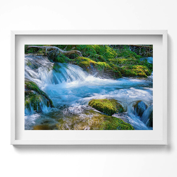 Kép keretben Zöldellő táj vízesés és patak