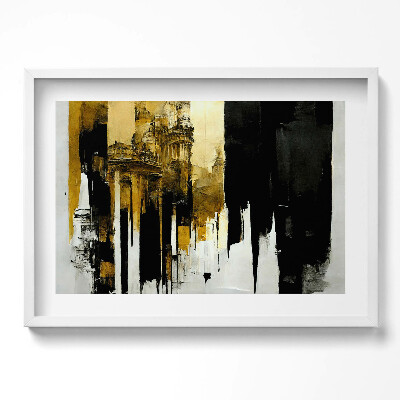 Kép keretben Absztrakt épületmotívum arany és fekete színekben