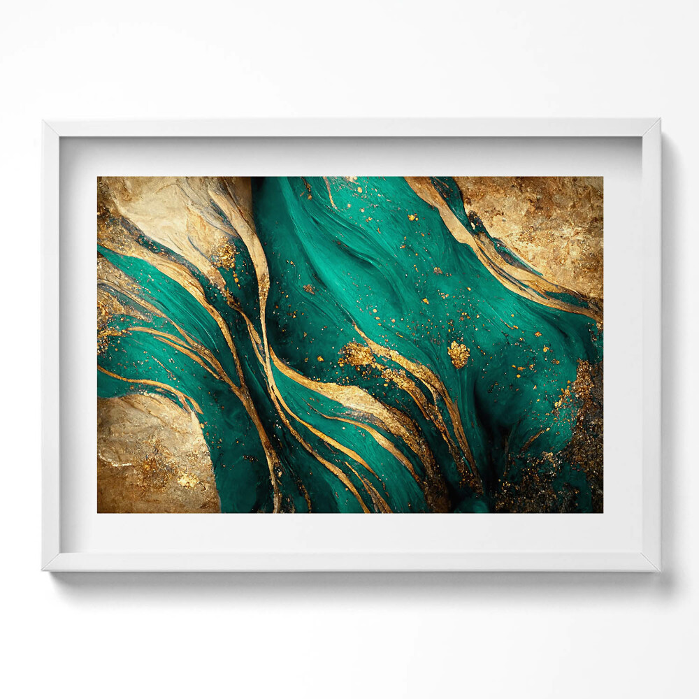 Kép keretben Absztrakt zöld és arany mintázat