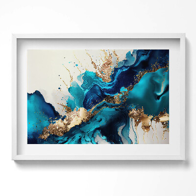 Kép keretben Absztrakt kék és arany színek
