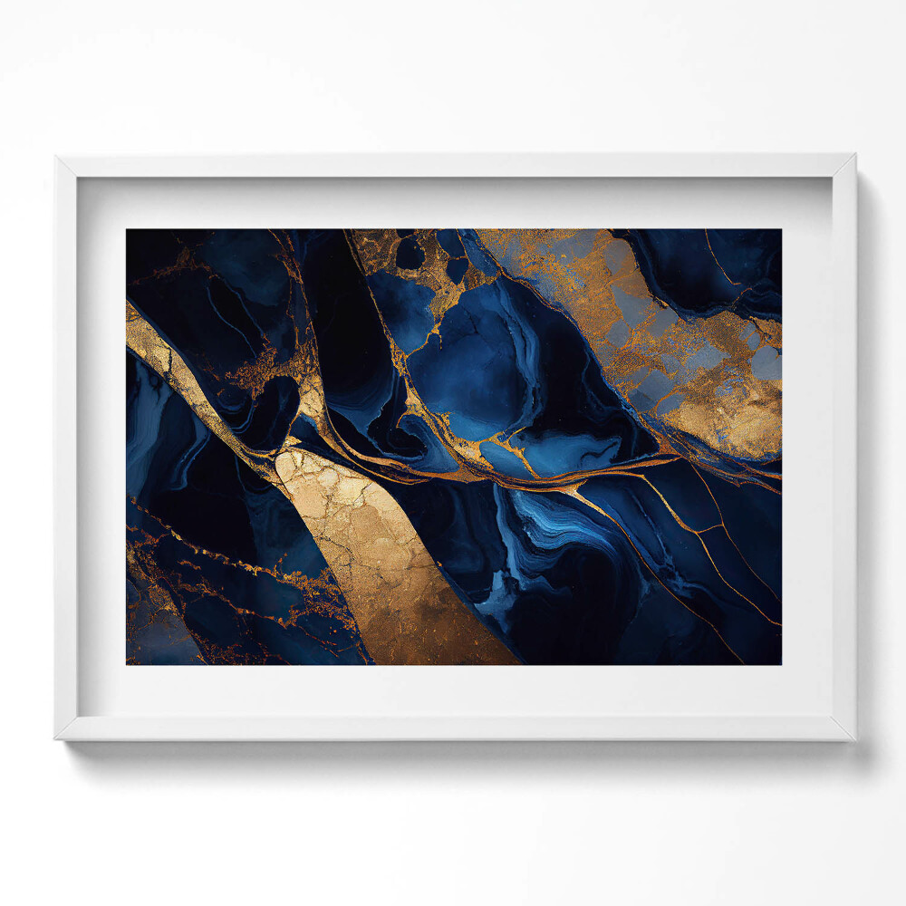 Kép keretben Absztrakt kék és arany mintázat