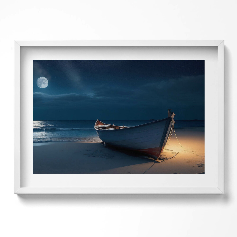 Kép keretben Hajó a tengerparton éjszaka