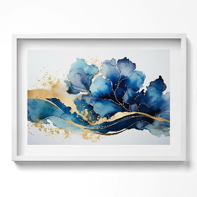 Kép keretben Absztrakt kék levelek és arany részletek
