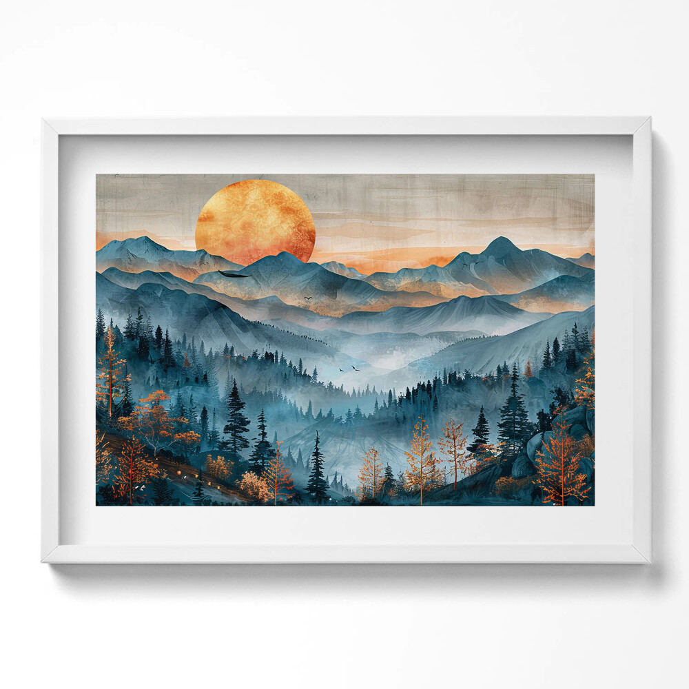 Kép keretben Hegyek naplemente erdő