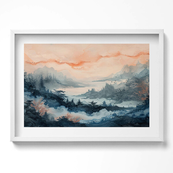 Kép keretben Hegyek és víz lágy színek