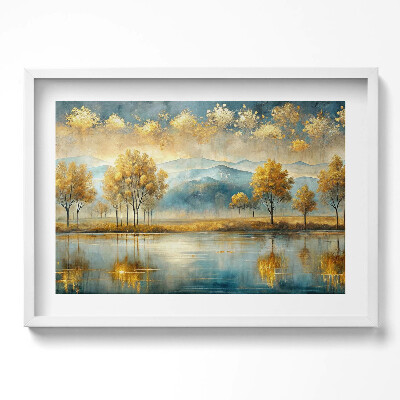 Kép keretben Tavaszi táj hegyek vízpart