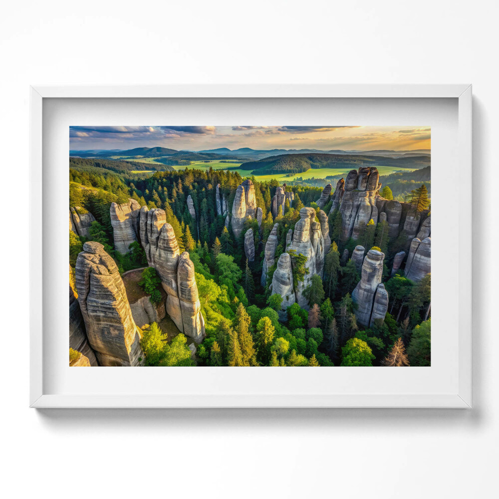 Kép keretben Sziklás táj zöld erdővel