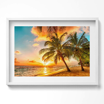 Kép keretben Naplemente pálmafával a tengerparton