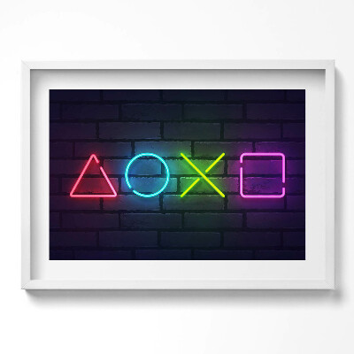 Kép keretben PlayStation ikonok neon stílusban