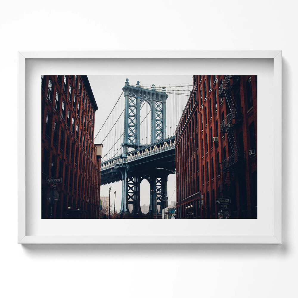 Kép keretben Brooklyni híd és városi épületek