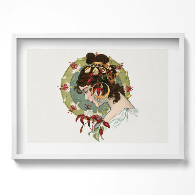 Kép keretben Női portré virágokkal