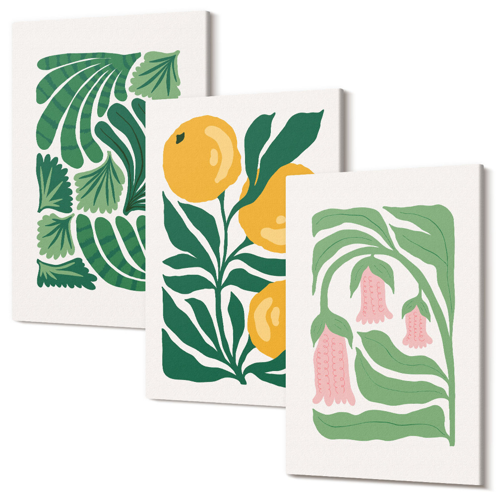 Kép szett triptichon Minimalista növényi minták gyümölcsökkel és levelekkel