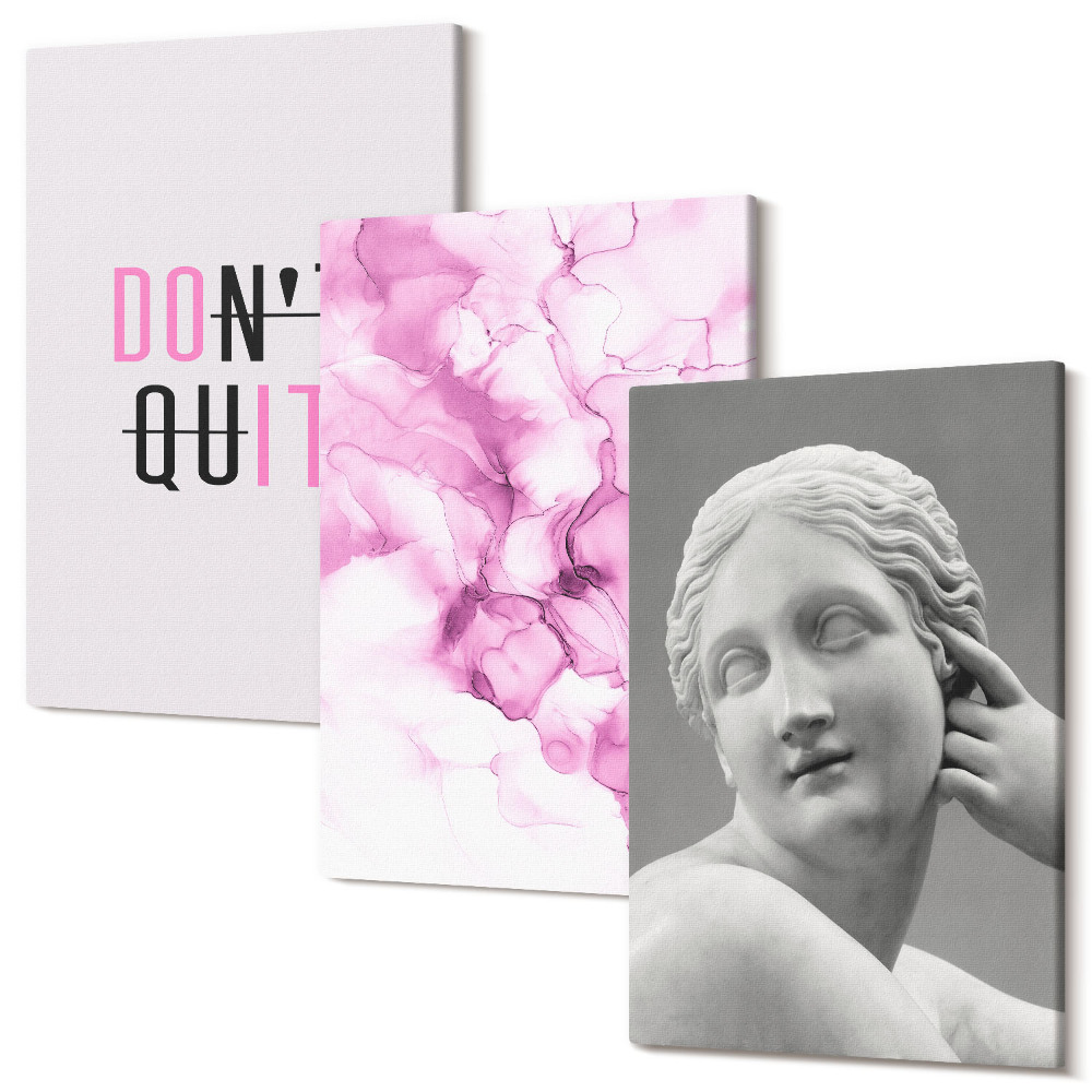 Háromrészes vászonkép szett Akvarell absztrakció inspiráló szlogen ősi szobor