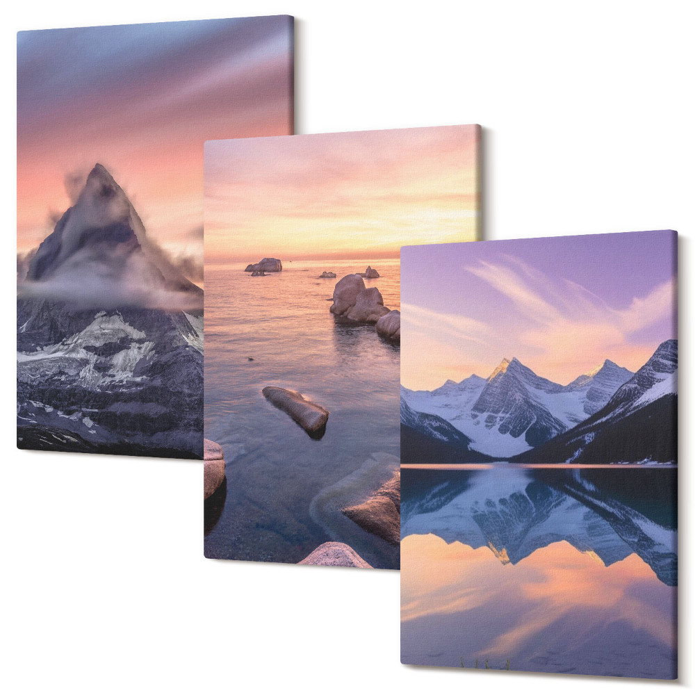 Háromrészes vászonkép szett Hegyek, tavak és naplementék tájai