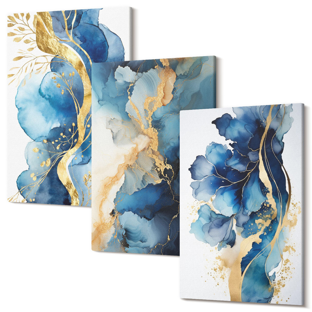Kép szett triptichon Kék absztrakt minták finom ékezetekkel