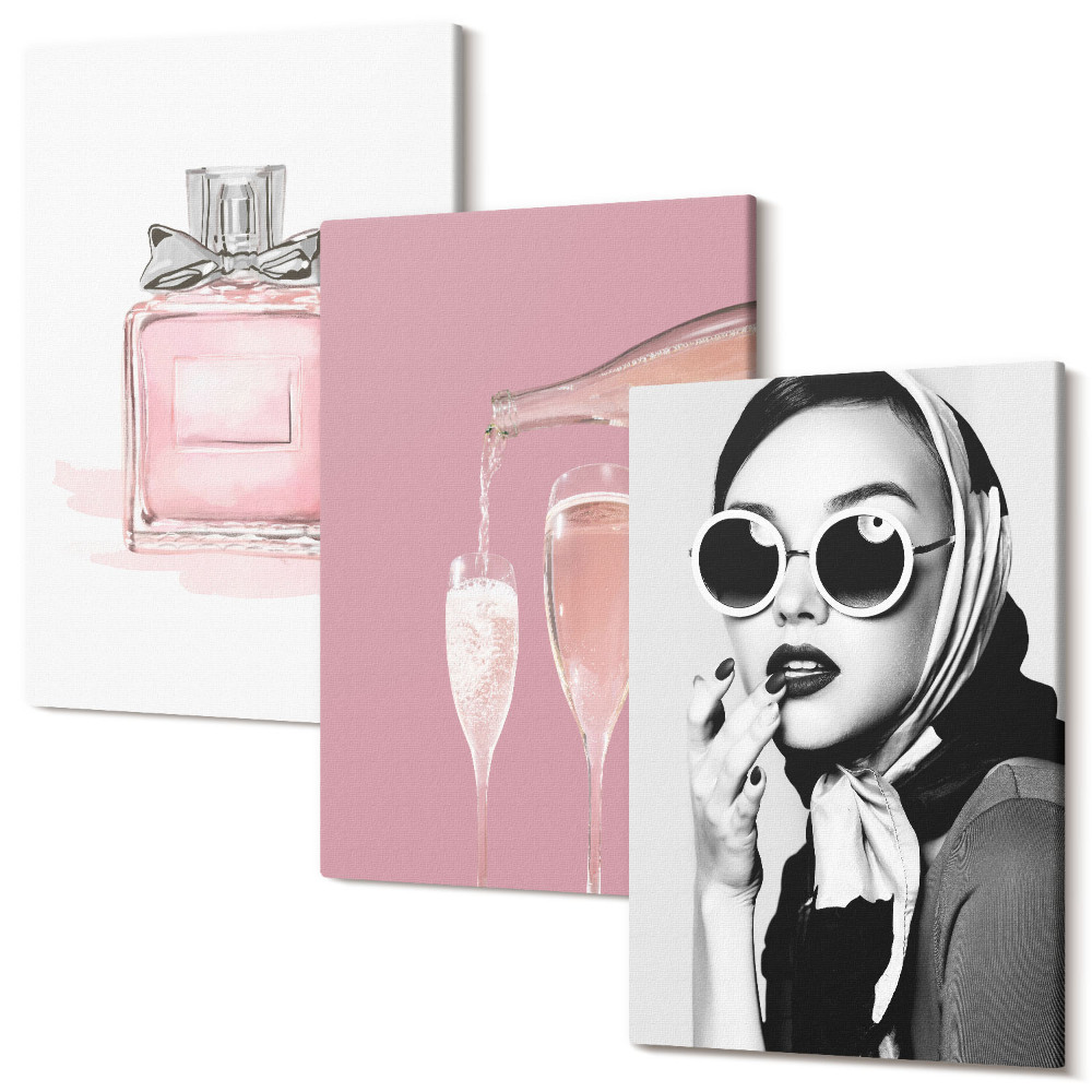 Háromrészes vászonkép szett Stílusos nőies kiegészítők rózsaszín árnyalatokban