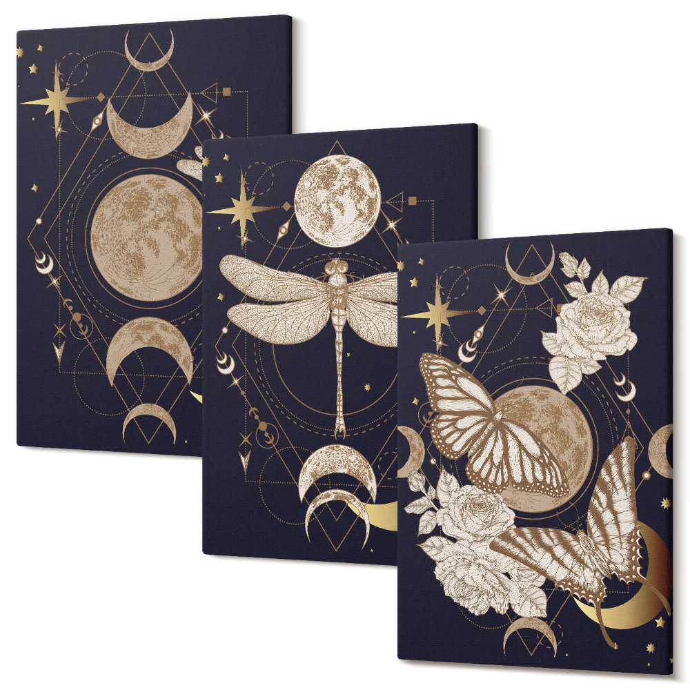Háromrészes vászonkép szett Természet motívumok holddal, térrel és virágokkal