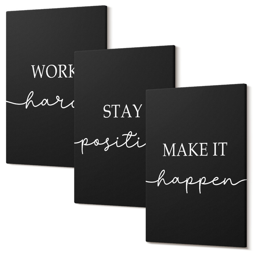 Háromrészes vászonkép szett Elegáns motivációs szlogenek fekete alapon