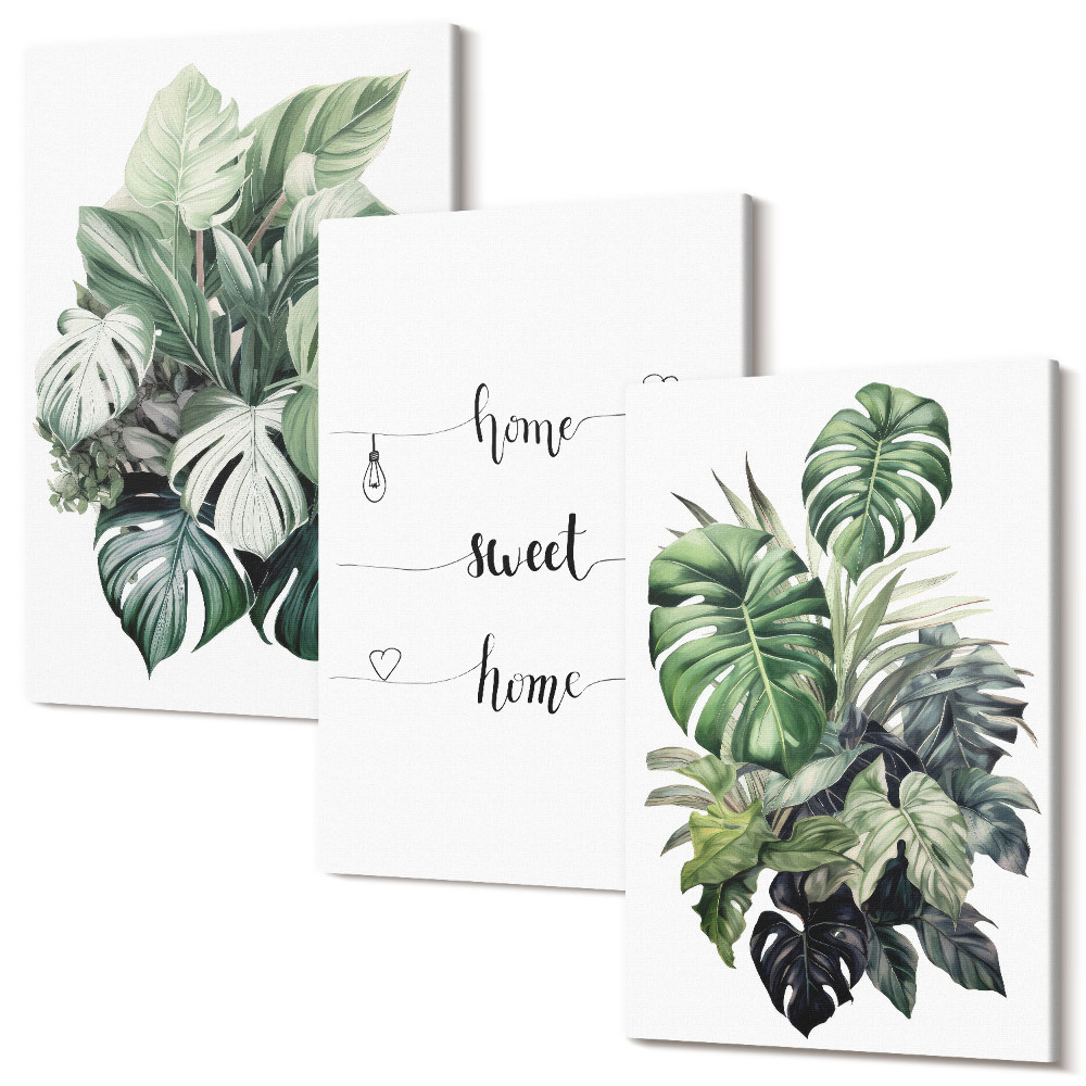 Falikép szett triptichon Akvarell Monstera elhagyja otthonát, édes otthonát