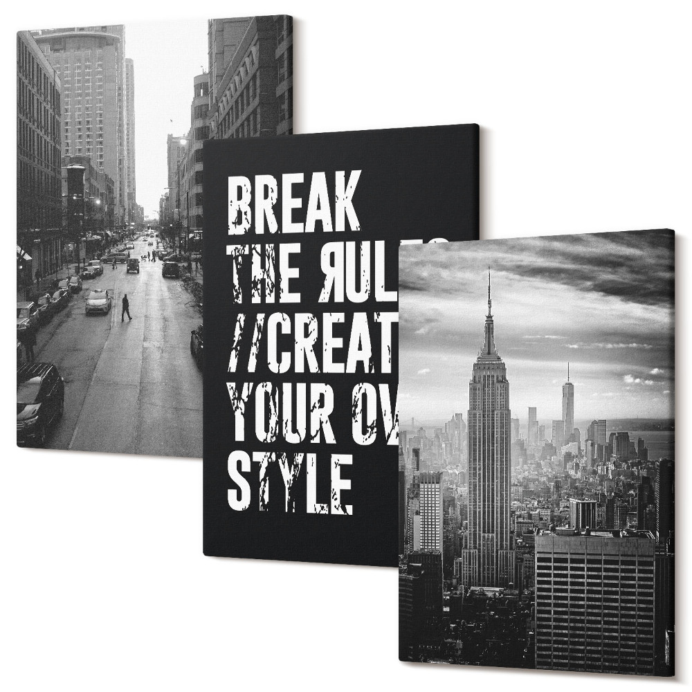 Falikép szett triptichon Városi utcák fekete-fehérben, inspiráló felirattal