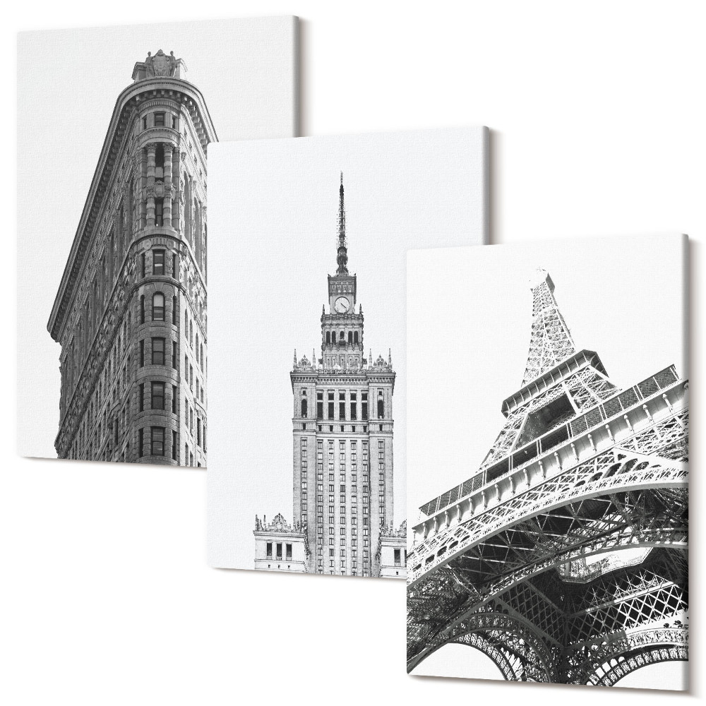Kép szett triptichon Építészeti épületek fekete-fehér minimalizmusban