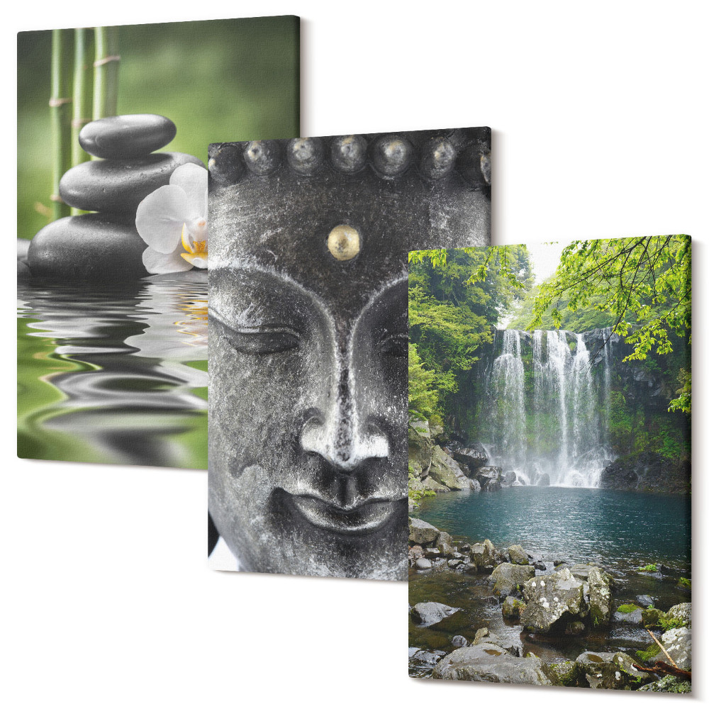 Háromrészes vászonkép szett A természet harmóniája kövekkel, vízzel és Buddhával