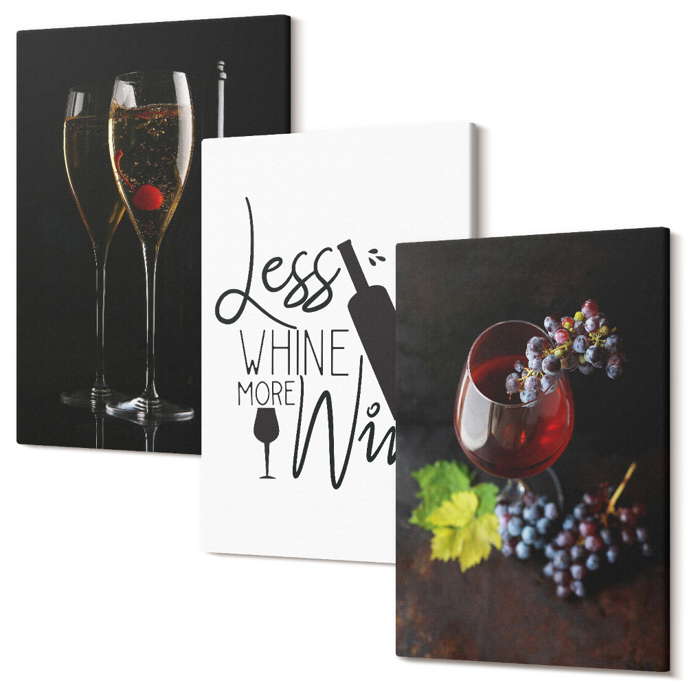 Falikép szett triptichon Pohár bor szőlővel és egy borról szóló felirattal