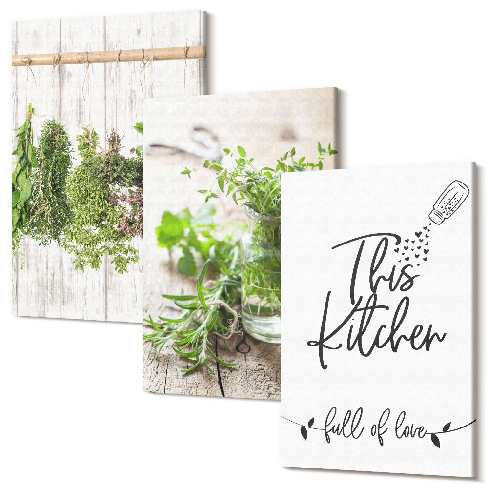 Háromrészes vászonkép szett Konyhai motívum szárított gyógynövények felirattal