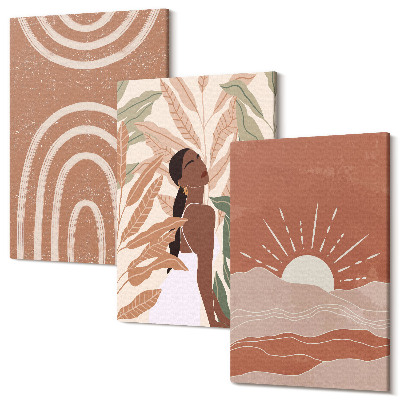 Falikép szett triptichon Boho absztrakt formák és illusztrációk