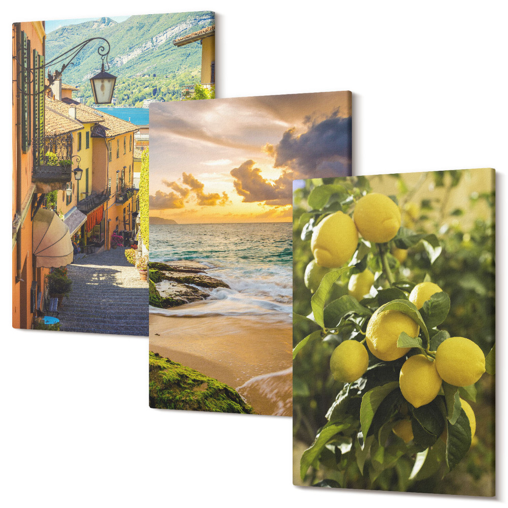 Háromrészes vászonkép szett Festői utcák, tenger, strand és citrusfák