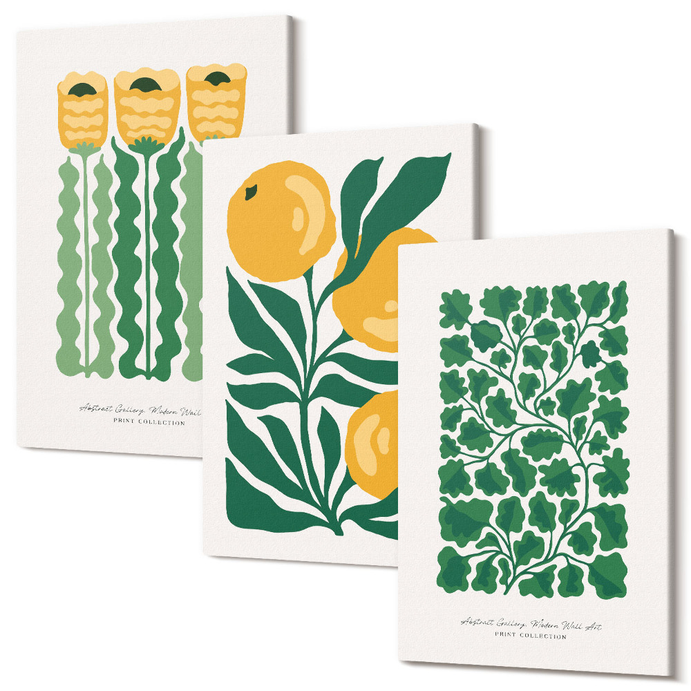 Kép szett triptichon Növényminták virágokkal és levelekkel poszterekkel