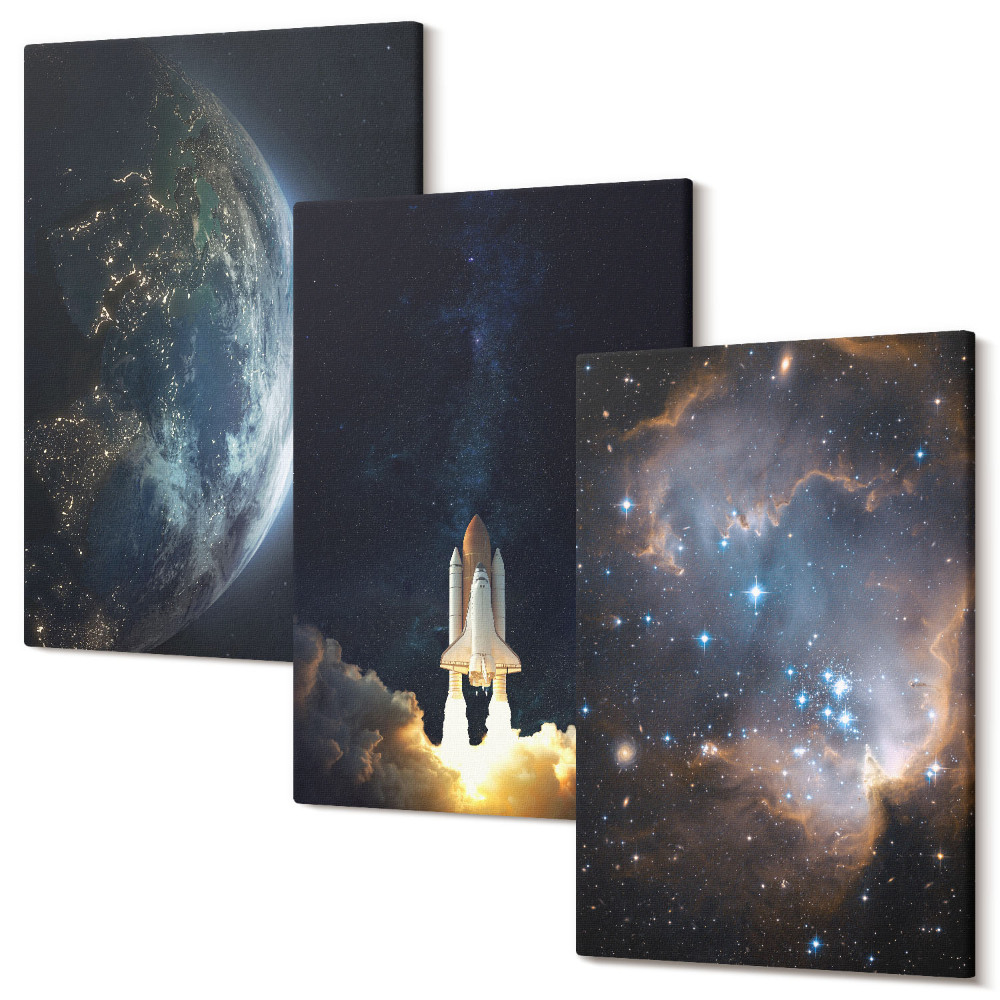 Háromrészes vászonkép szett Space Earth rakéta galaxis égbolt csillagok