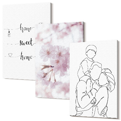 Falikép szett triptichon Virágok és család minimalista dizájnban