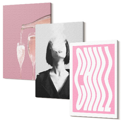 Falikép szett triptichon Elegáns portré egy nő pezsgőben pihentető