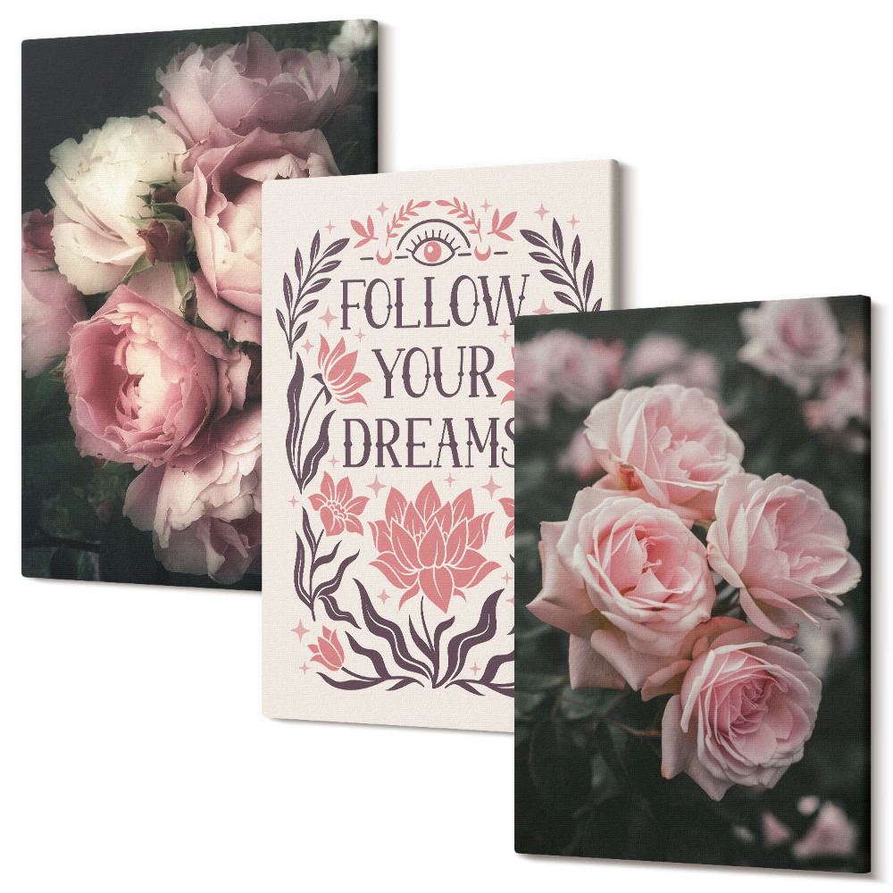 Kép szett triptichon Vintage rózsák az álmokról felirattal