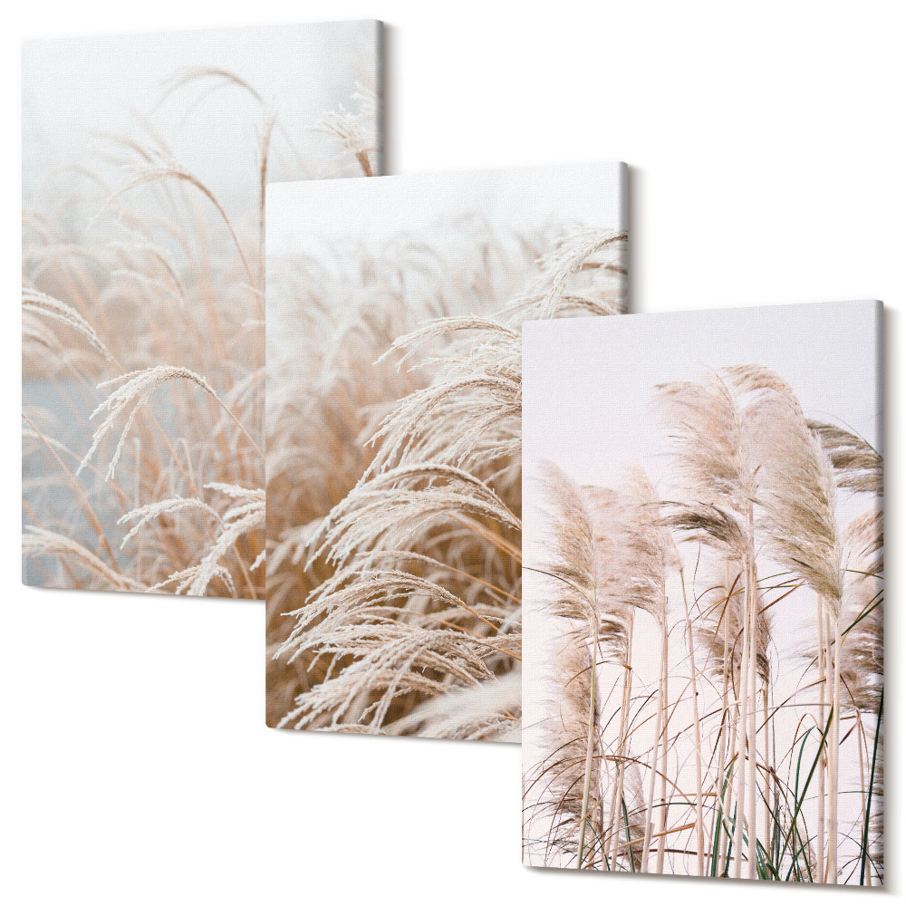 Falikép szett triptichon Füves mezők a barna és a bézs finom árnyalataiban